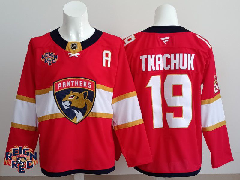 Men 2025 Florida Panthers 19 Tkachuk Red Fanatics Home Premium NHL Jersey style 4